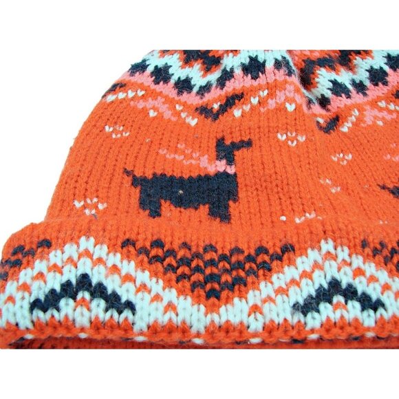Old Navy Fair Isle Knit Beanie Hat Red with Lama Design Pom Pom Size S-M Acrylic - Picture 5 of 11